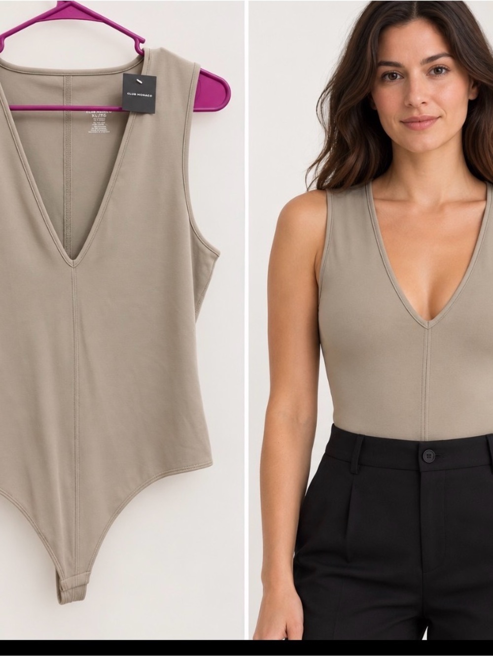 Club Monaco Taupe V-Neck Sleeveless Bodysuit